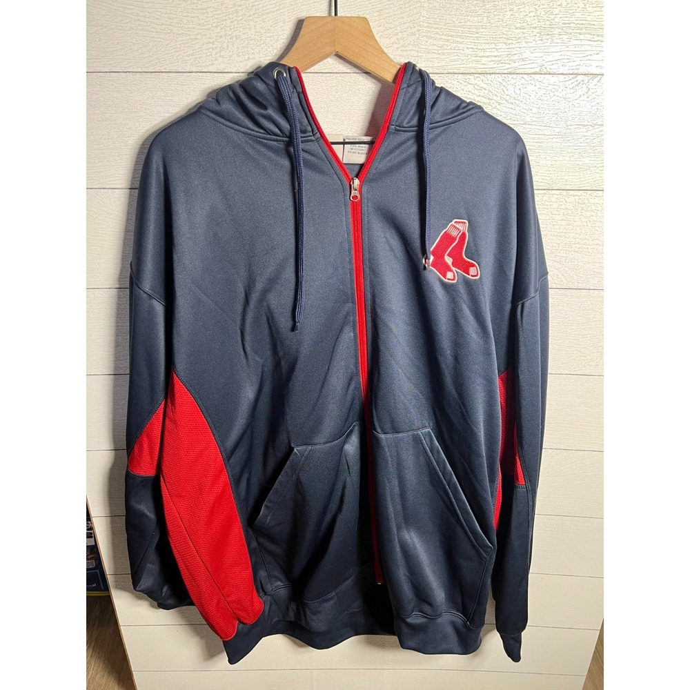 Majestic Boston Red Sox Hoodie Mens 3XL Full Zip Sweatshirt MLB Navy Blue Red